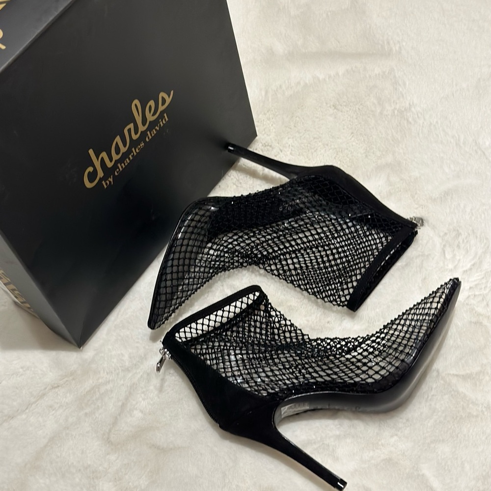 Black Rhinestone Mesh Netted Boots